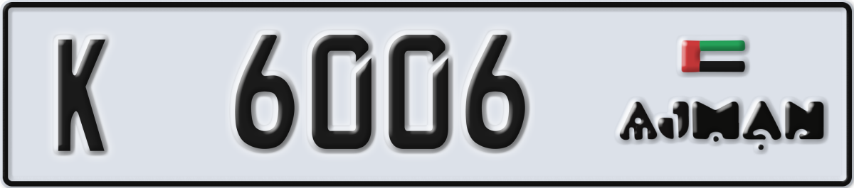 ajman License Plate Number 6006 Code K