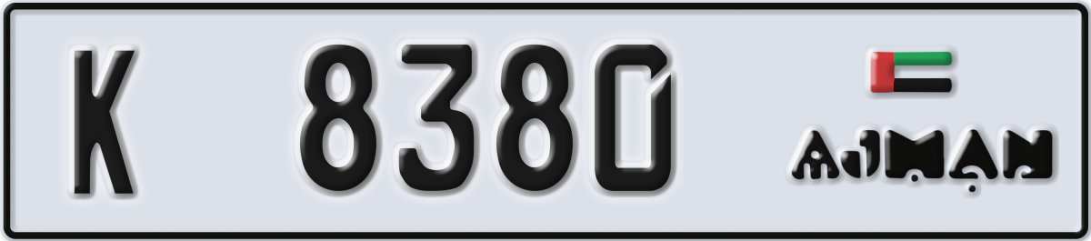 ajman License Plate Number 8380 Code K