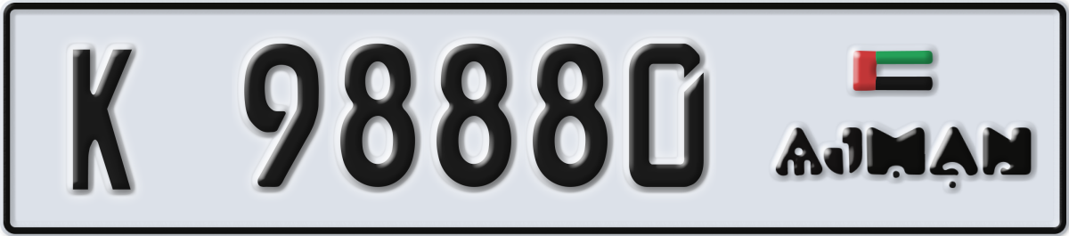 ajman License Plate Number 98880 Code K