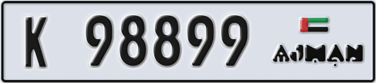 ajman License Plate Number 98899 Code K