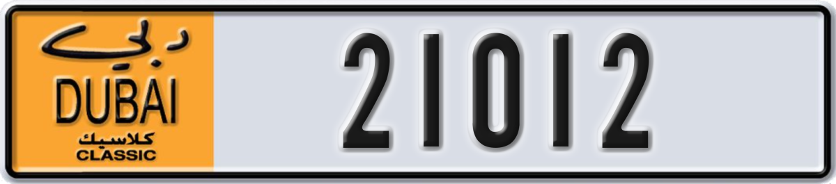dubai classic License Plate Number 21012 Code NOC