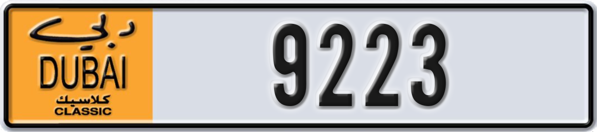 dubai classic License Plate Number 9223 Code NOC
