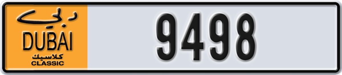 dubai classic License Plate Number 9498 Code NOC
