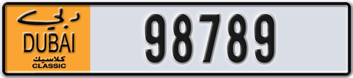 dubai classic License Plate Number 98789 Code NOC