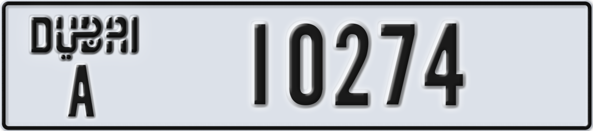 dubai License Plate Number 10274 Code A