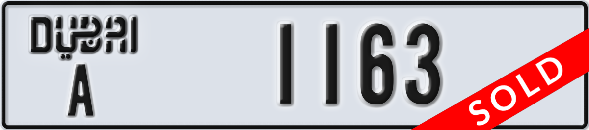 dubai License Plate Number 1163 Code A