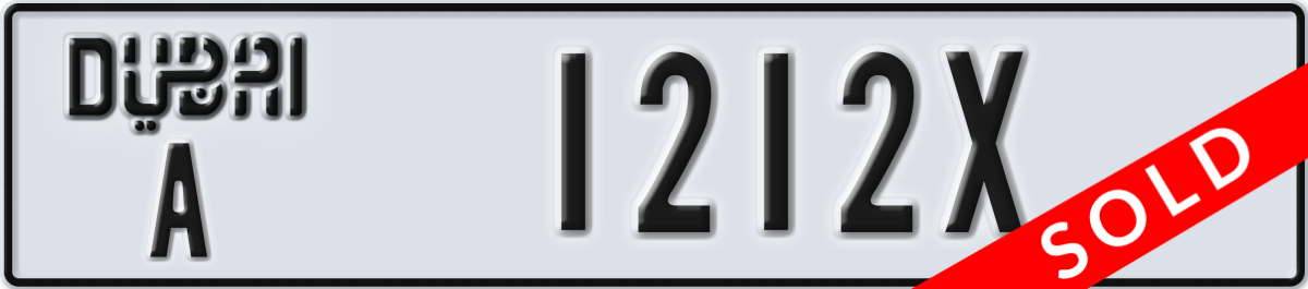 dubai License Plate Number 1212X Code A
