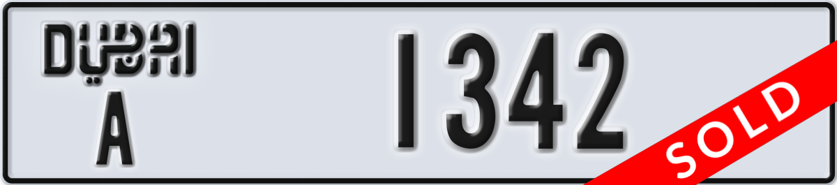 dubai License Plate Number 1342 Code A