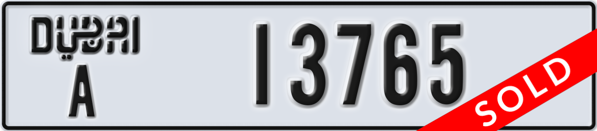 dubai License Plate Number 13765 Code A