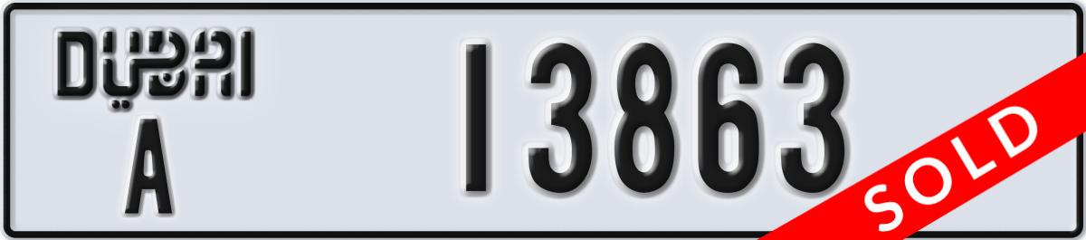 dubai License Plate Number 13863 Code A
