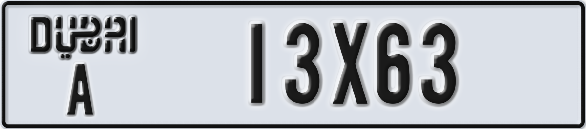 dubai License Plate Number 13X63 Code A