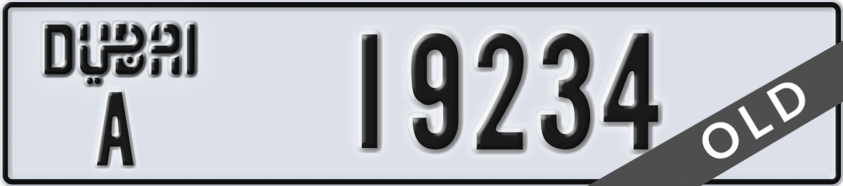 dubai License Plate Number 19234 Code A