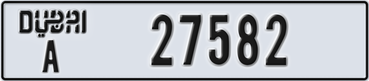 dubai License Plate Number 27582 Code A