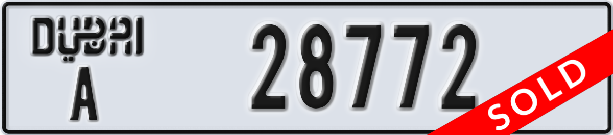 dubai License Plate Number 28772 Code A