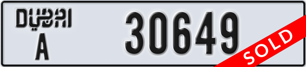 dubai License Plate Number 30649 Code A