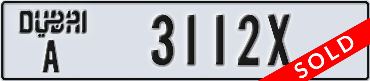 dubai License Plate Number 3112X Code A