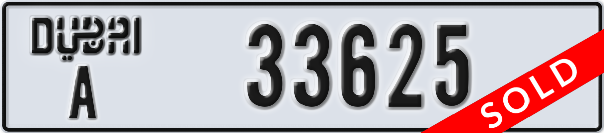 dubai License Plate Number 33625 Code A