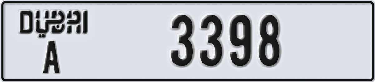 dubai License Plate Number 3398 Code A