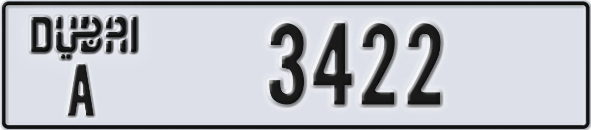 dubai License Plate Number 3422 Code A