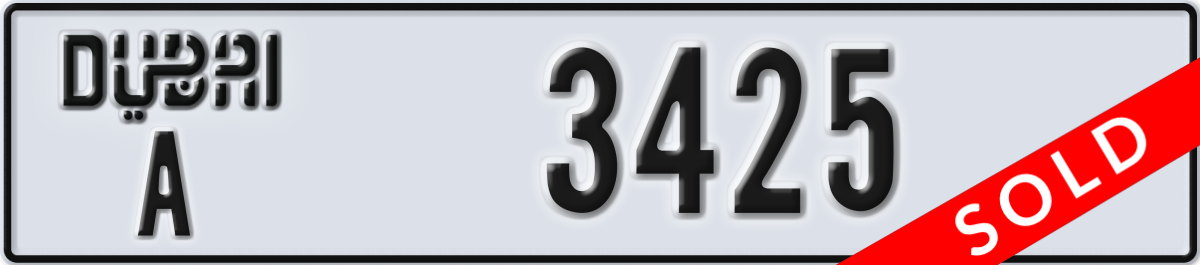 dubai License Plate Number 3425 Code A