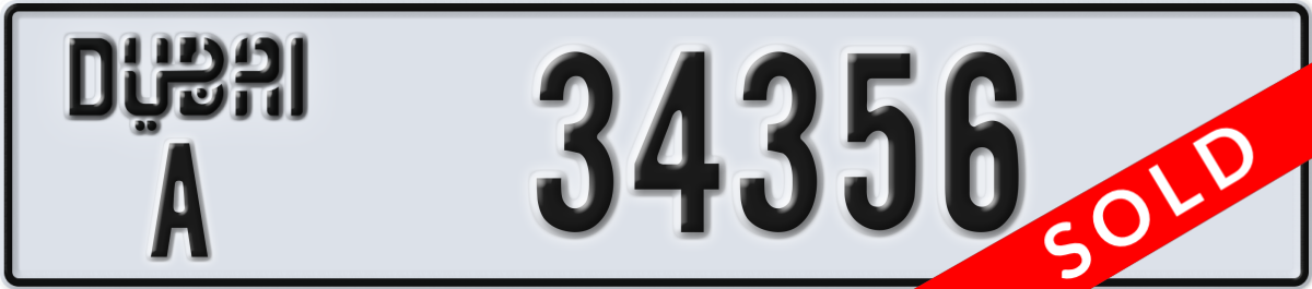 dubai License Plate Number 34356 Code A