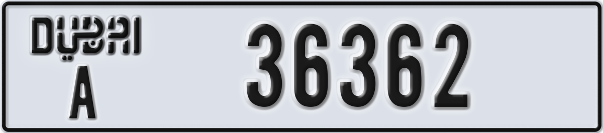 dubai License Plate Number 36362 Code A