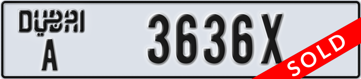 dubai License Plate Number 3636X Code A