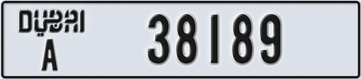 dubai License Plate Number 38189 Code A