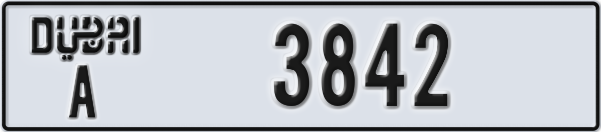 dubai License Plate Number 3842 Code A