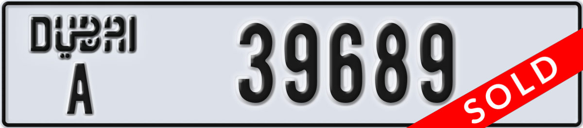 dubai License Plate Number 39689 Code A