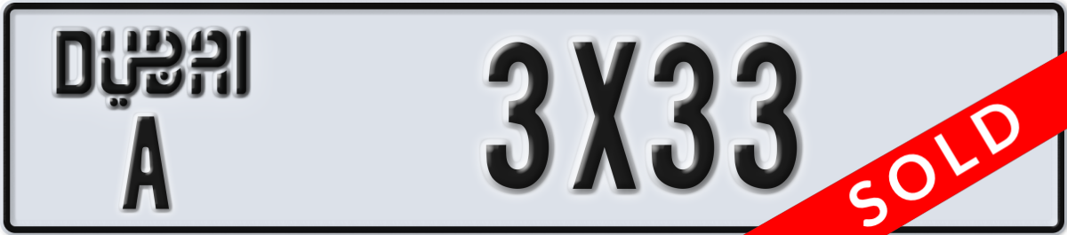 dubai License Plate Number 3X33 Code A