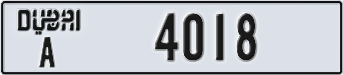 dubai License Plate Number 4018 Code A