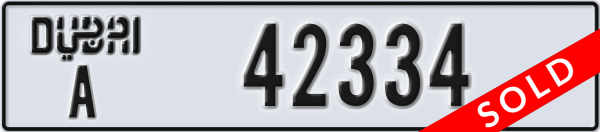 dubai License Plate Number 42334 Code A