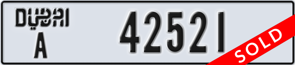 dubai License Plate Number 42521 Code A