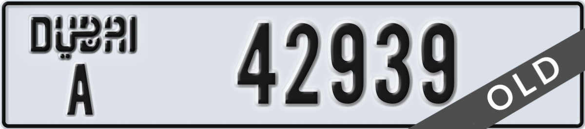dubai License Plate Number 42939 Code A