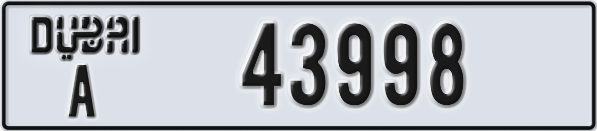 dubai License Plate Number 43998 Code A