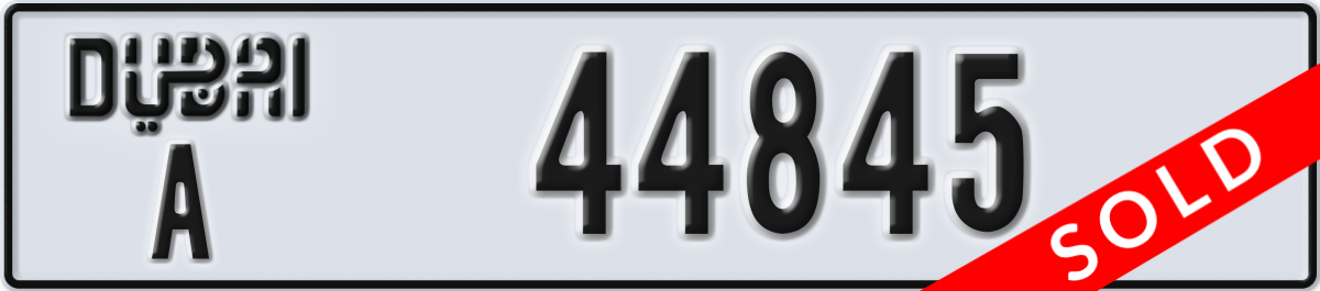 dubai License Plate Number 44845 Code A
