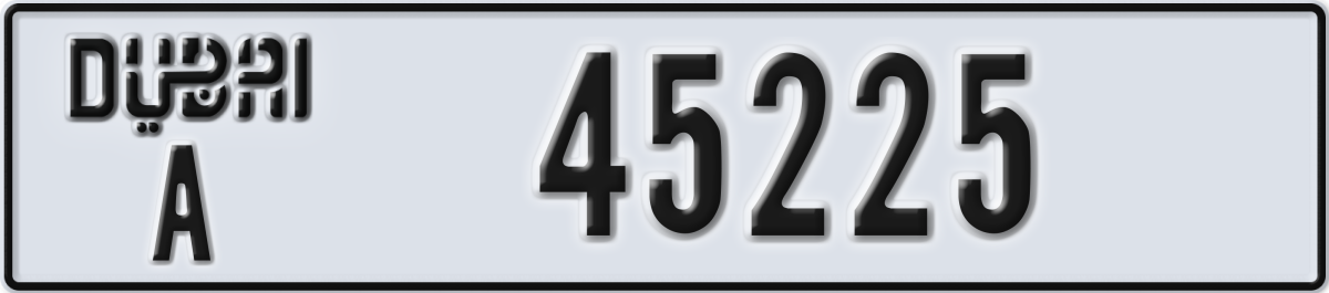 dubai License Plate Number 45225 Code A
