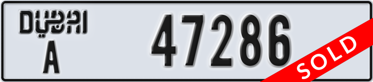dubai License Plate Number 47286 Code A