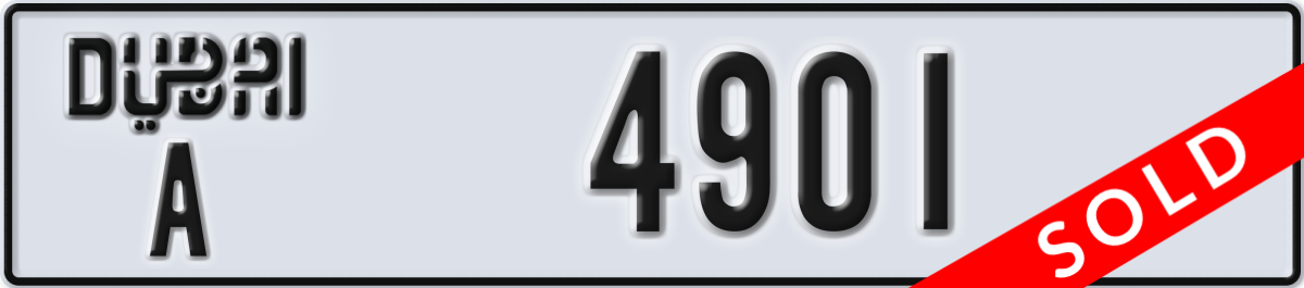 dubai License Plate Number 4901 Code A