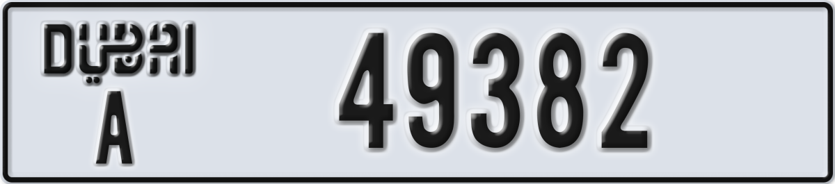 dubai License Plate Number 49382 Code A