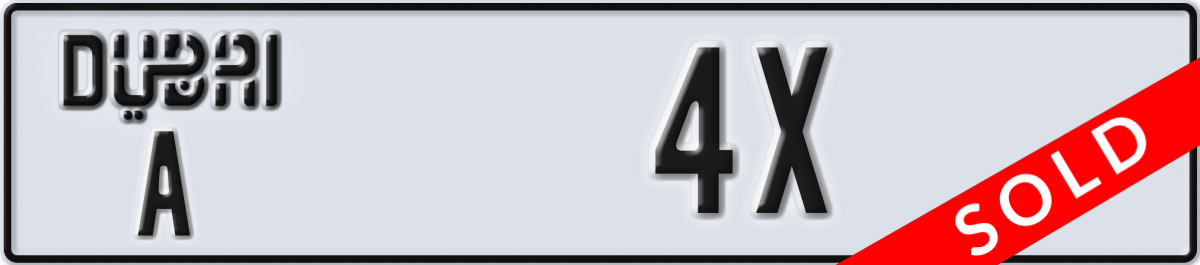 dubai License Plate Number 4X Code A