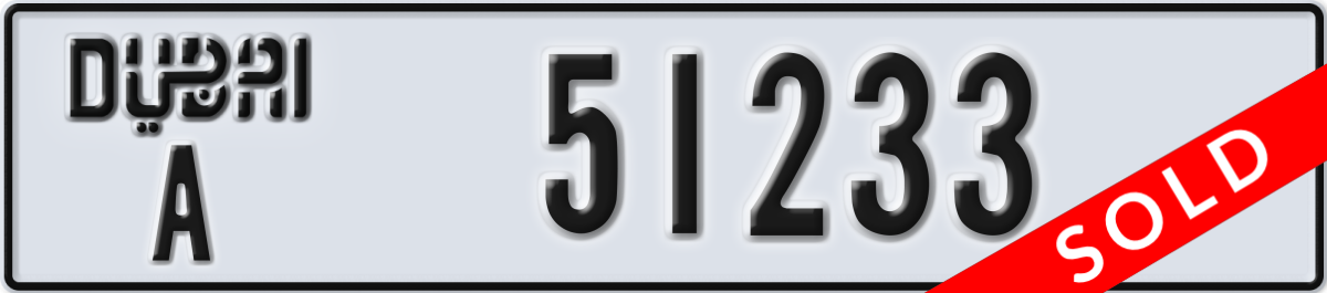 dubai License Plate Number 51233 Code A