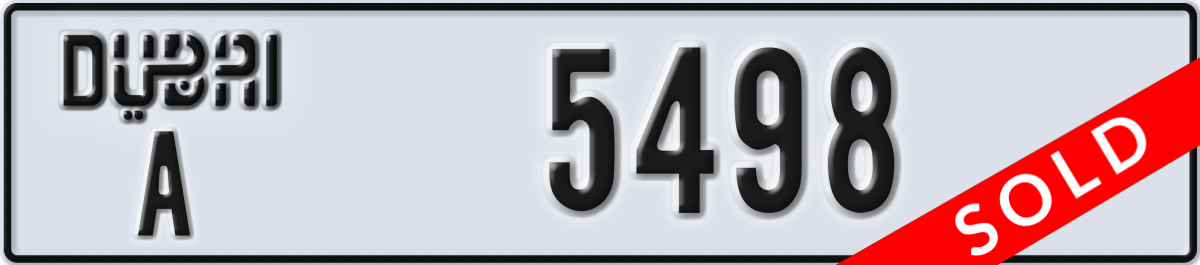 dubai License Plate Number 5498 Code A