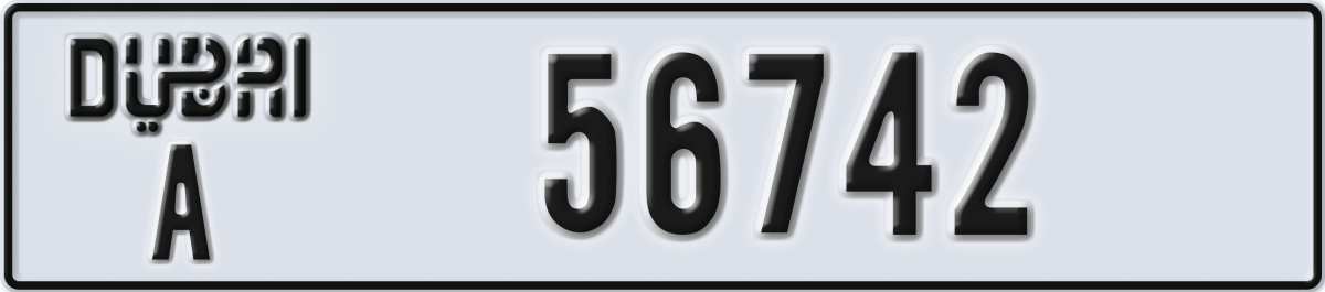 dubai License Plate Number 56742 Code A