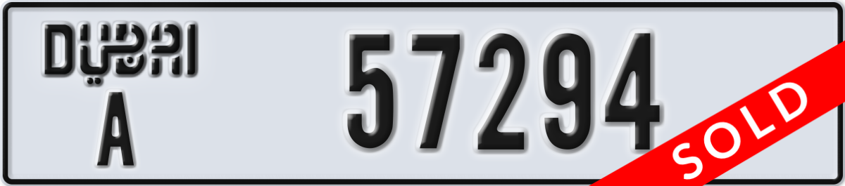 dubai License Plate Number 57294 Code A