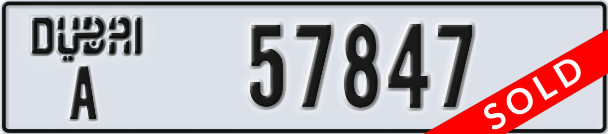dubai License Plate Number 57847 Code A