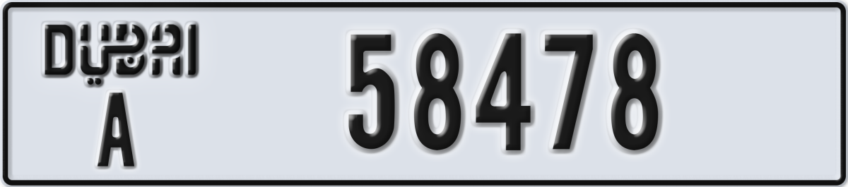 dubai License Plate Number 58478 Code A