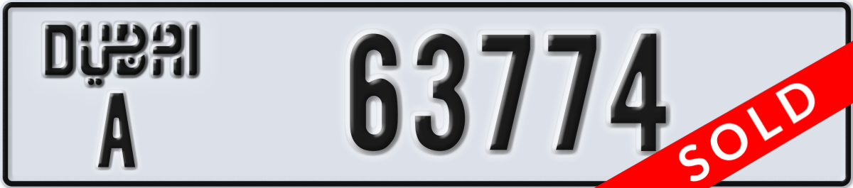 dubai License Plate Number 63774 Code A