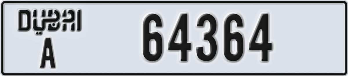 dubai License Plate Number 64364 Code A